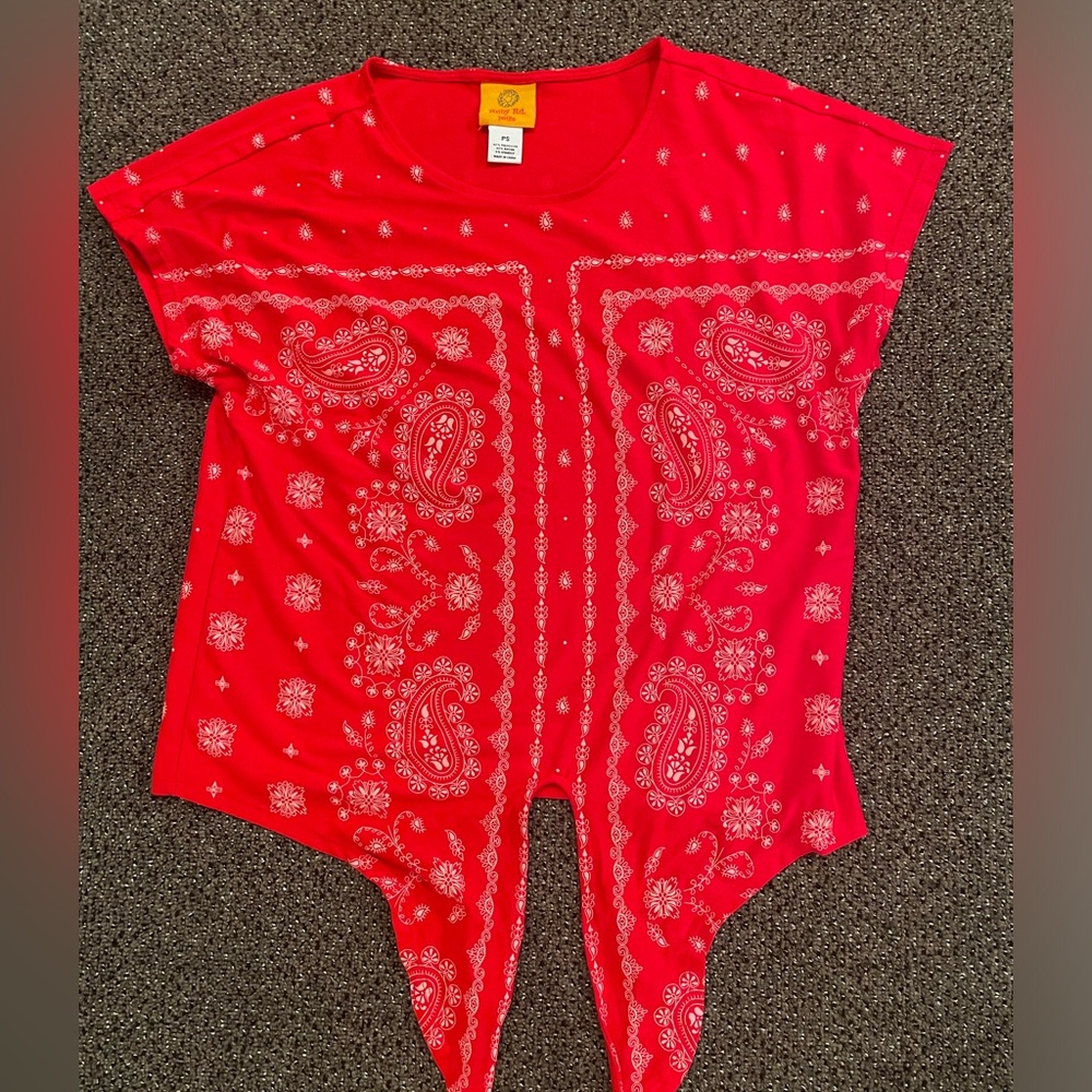 Ruby Rd. Short Sleeve Top, Size PS, Red with White Paisley Pattern